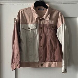 Women's Colorblock Jean Jacket - Pink and Cream